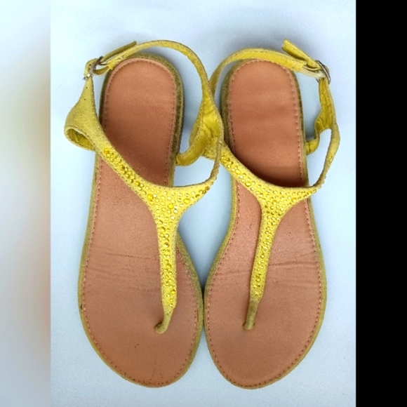 Anna Yellow Rhinestone Extra Comfort Footbed Sandals - Picture 1 of 2